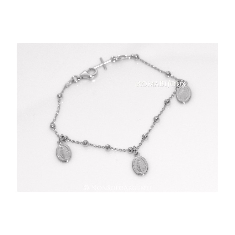 RMB|Bracciale rosario uomo o donna in Argento 925 con immagine madonnina 3 ciondoli e croce