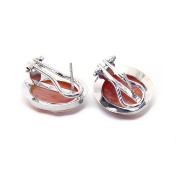 RMB|Argento 925 : Orecchini al lobo con vero cammeo corniola profilo di donna