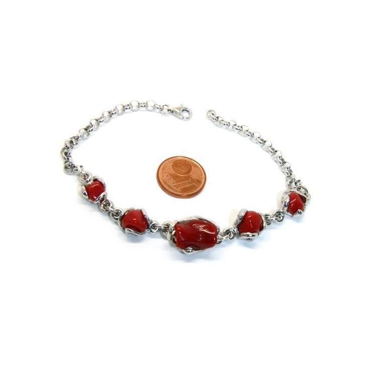 RMB|Women's 925 Silver Bracelet and Natural Flint Coral