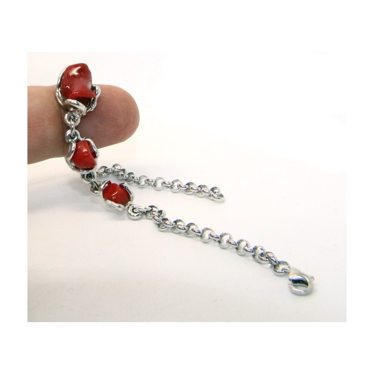 RMB|Women's 925 Silver Bracelet and Natural Flint Coral