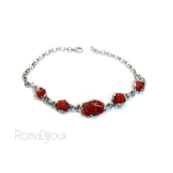 RMB|Women's 925 Silver Bracelet and Natural Flint Coral