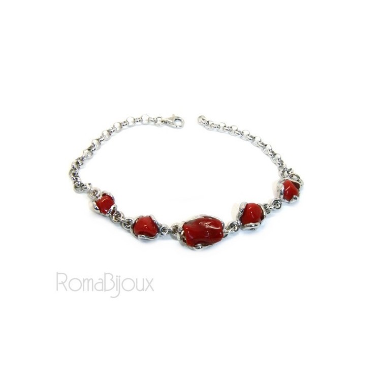 RMB|Women's 925 Silver Bracelet and Natural Flint Coral