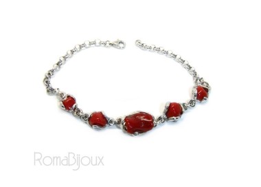 RMB|Women's 925 Silver Bracelet and Natural Flint Coral