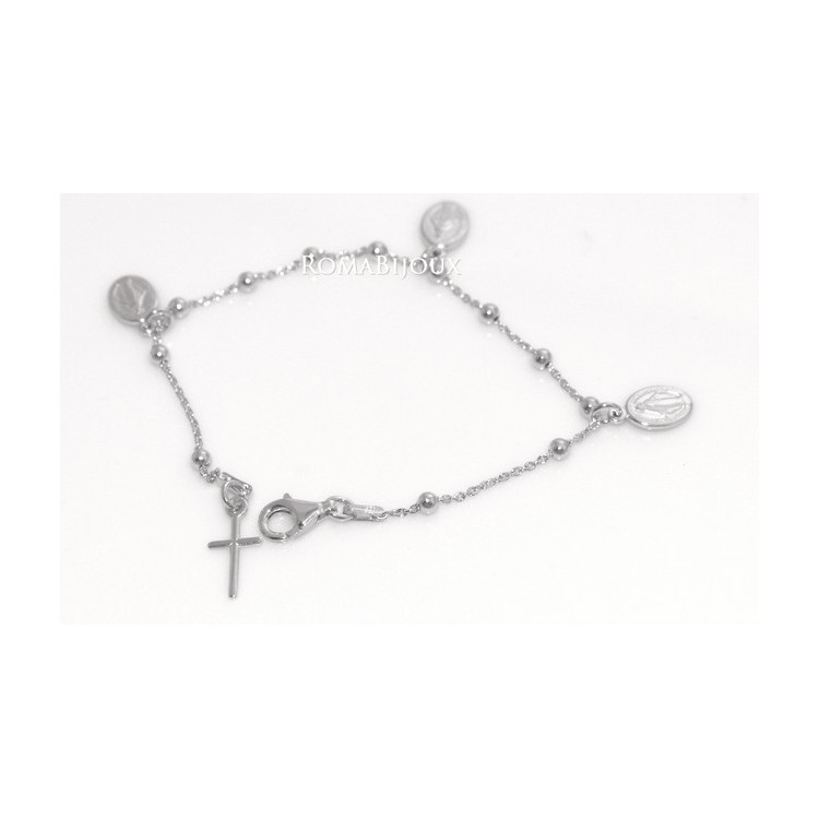 RMB|Bracciale rosario uomo o donna in Argento 925 con immagine madonnina 3 ciondoli e croce