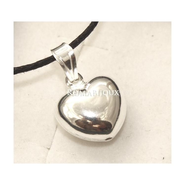 RMB|Argento 925 : Pendente cuore piccolo bombato con laccio catena collana
