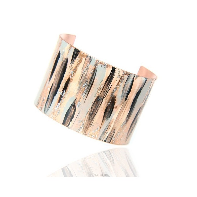 RMB|Bracciale donna schiava aperto regolabile grigio nero panna glitter NALBORI®