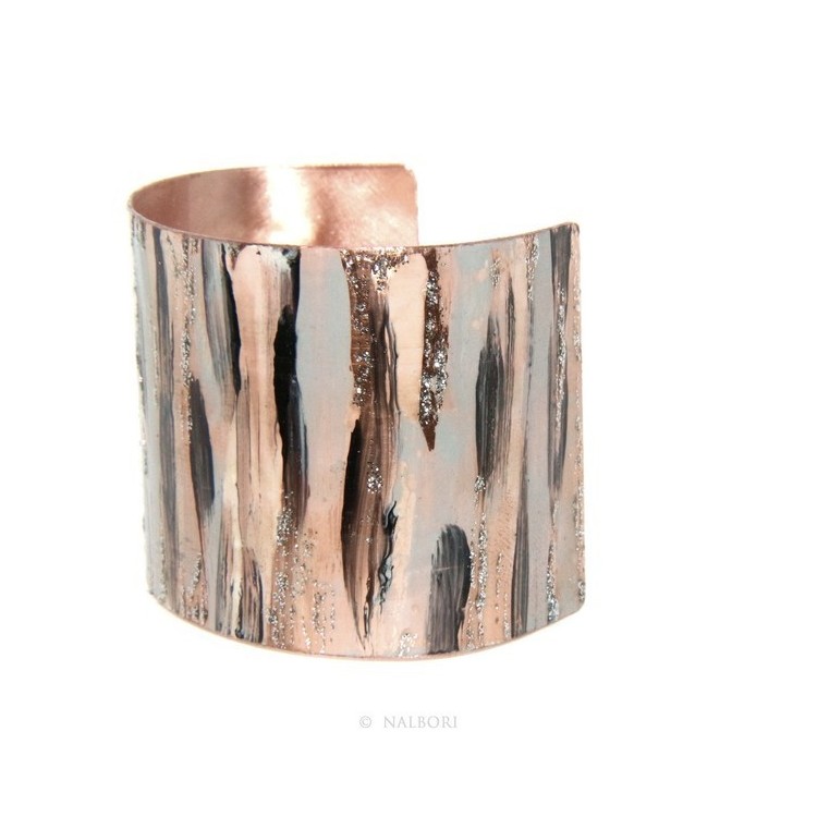 RMB|Bracciale donna schiava aperto regolabile grigio nero panna glitter NALBORI®