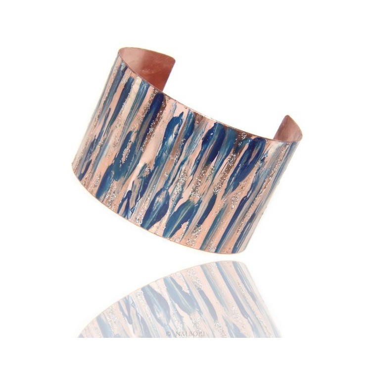 RMB|Bracciale donna schiava aperto regolabile blu panna glitter NALBORI®