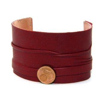 RMB|Adjustable open slaved woman bracelet dressed in genuine dark red leather NALBORI®