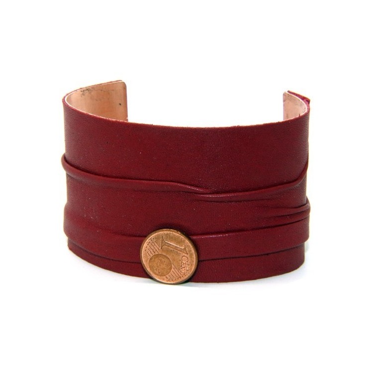 RMB|Adjustable open slaved woman bracelet dressed in genuine dark red leather NALBORI®