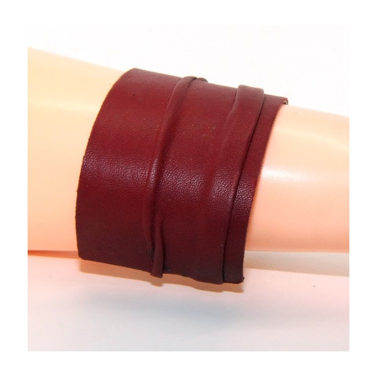 RMB|Bracciale donna schiava aperto regolabile rivestito in vera pelle rosso scuro NALBORI®