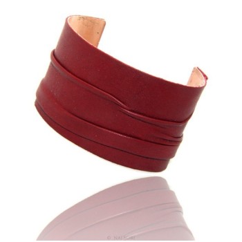 RMB|Adjustable open slaved woman bracelet dressed in genuine dark red leather NALBORI®