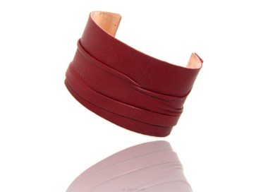 RMB|Bracciale donna schiava aperto regolabile rivestito in vera pelle rosso scuro NALBORI®