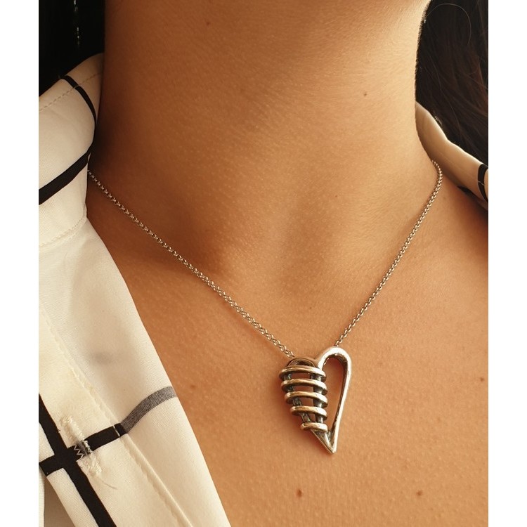 RMB|NALBORI silver 925 necklace made with antique brown burnished heart pendant