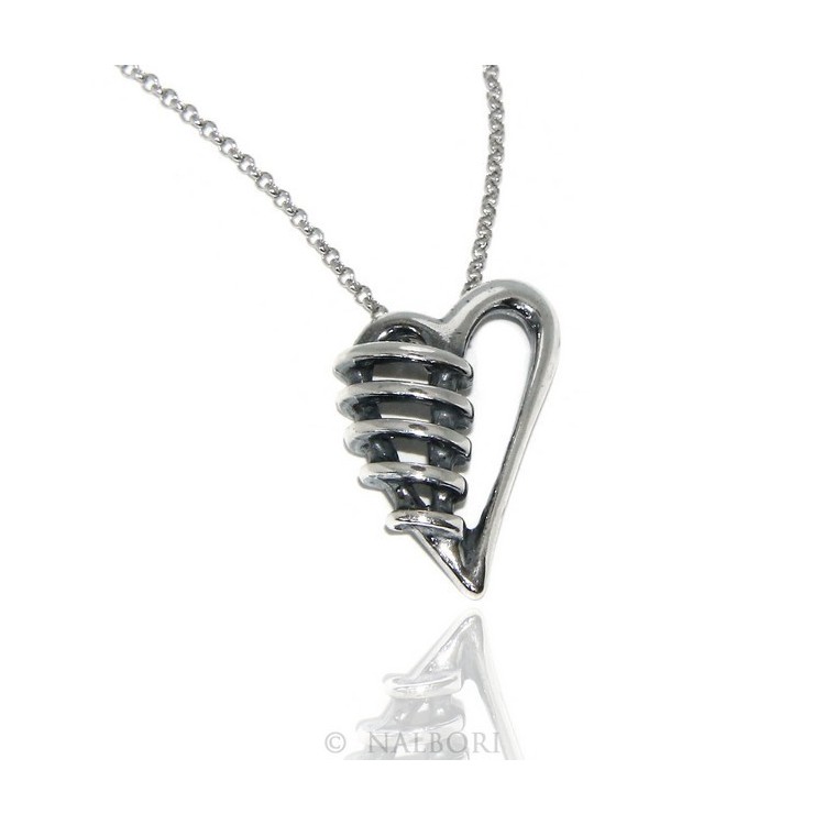 RMB|collana NALBORI argento 925 realizzata a mano con ciondolo cuore bendato brunito anticato