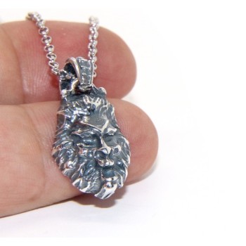 RMB|collana NALBORI Argento 925 realizzata a mano con ciondolo testa di leone brunito anticato
