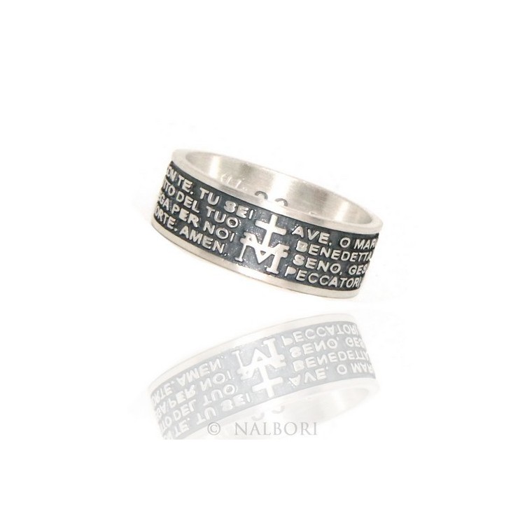 RMB|925 Silver Men's Ring Woman Prayer Band Ave Maria Italian