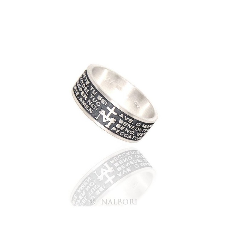 RMB|925 Silver Men's Ring Woman Prayer Band Ave Maria Italian