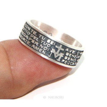 RMB|925 Silver Men's Ring Woman Prayer Band Ave Maria Italian