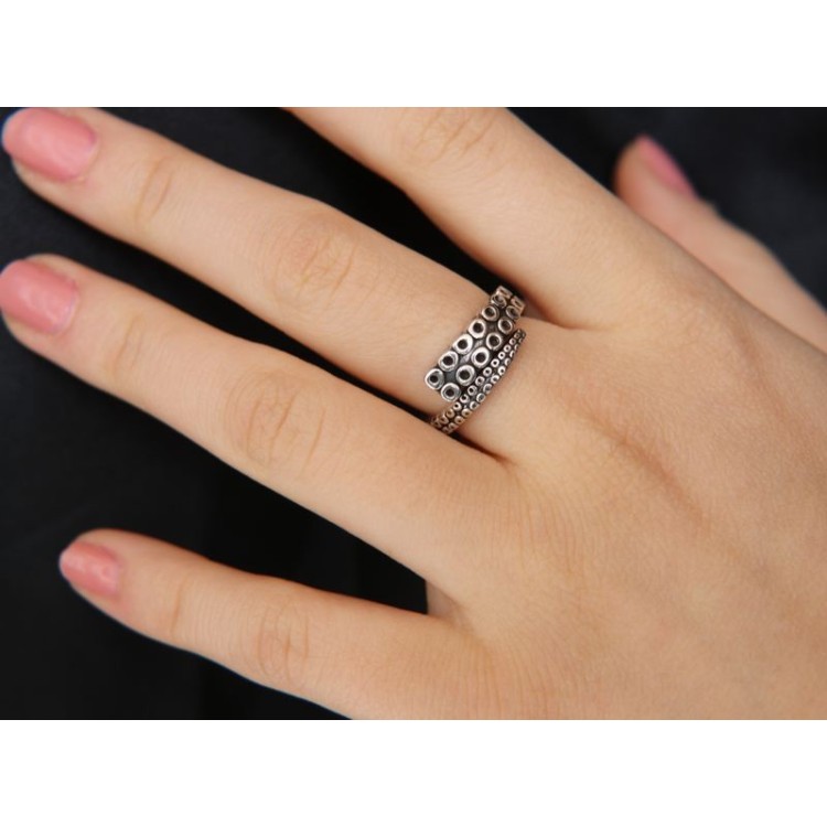 RMB|Argento 925 : Anello uomo donna tentacolo polipo aperto regolabile scuro