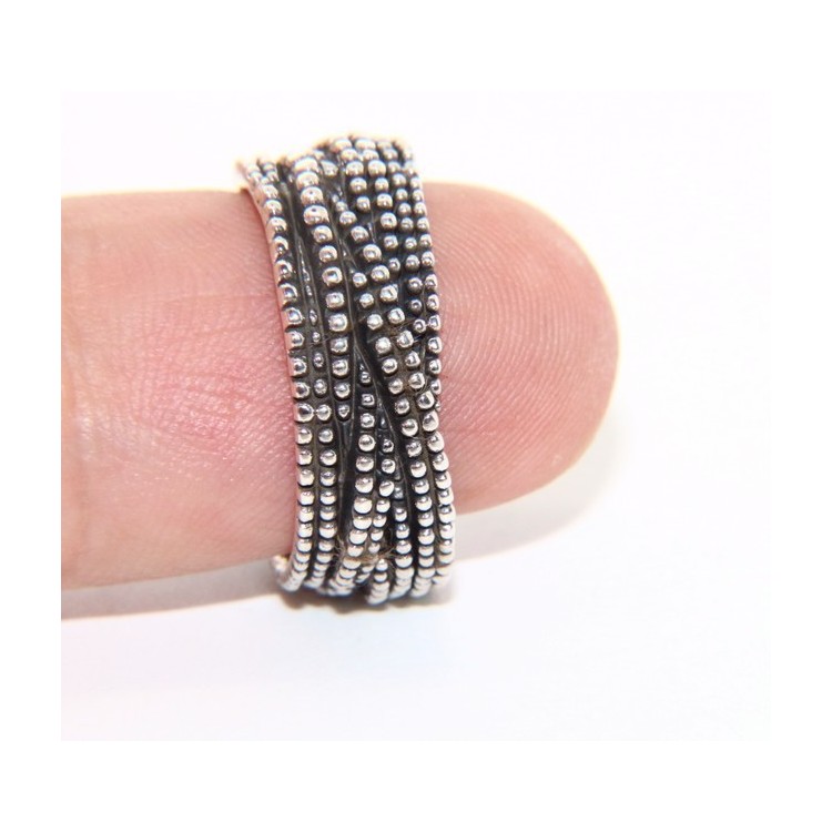 RMB|Argento 925 : Anello uomo donna intreccio intrecciato palline pallinato scuro
