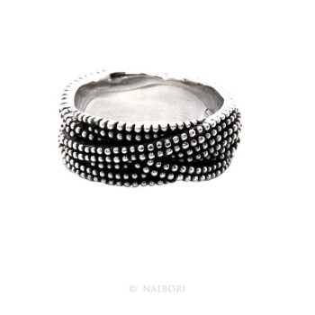 RMB|Argento 925 : Anello uomo donna intreccio intrecciato palline pallinato scuro