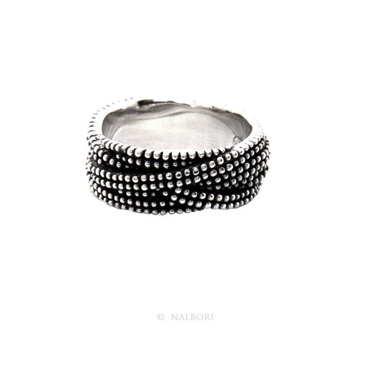 RMB|925: interweaving woman man ring braided dark balls blasted