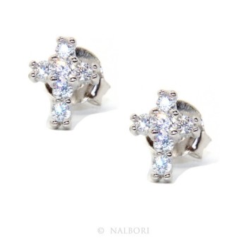 RMB|Argento 925 : orecchini uomo/donna punto luce croce piccoli zircone bianco