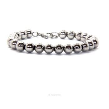 RMB|Acciaio bracciale donna uomo anallergico cromato sfere palline grandi 8 mm - 17.00 - 18,50 cm