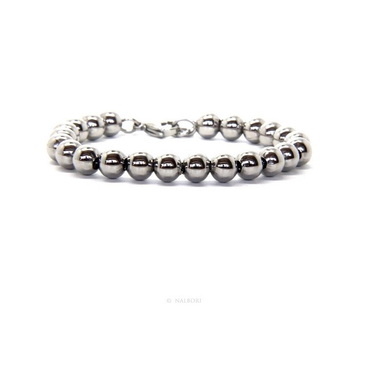 RMB|Acciaio bracciale donna uomo anallergico cromato sfere palline grandi 8 mm - 17.00 - 18,50 cm
