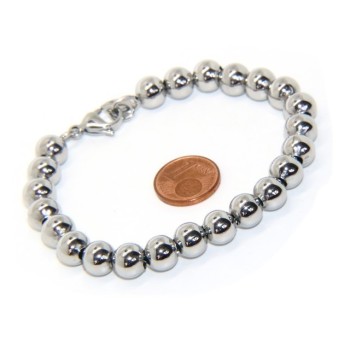 RMB|Acciaio bracciale donna uomo anallergico cromato sfere palline grandi 8 mm - 17.00 - 18,50 cm