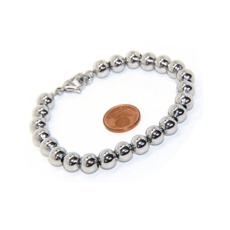 RMB|Steel bracelet woman hypoallergenic male chromed balls big balls 8 mm - 17.00 - 18.50 cm