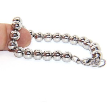 RMB|Acciaio bracciale donna uomo anallergico cromato sfere palline grandi 8 mm - 17.00 - 18,50 cm