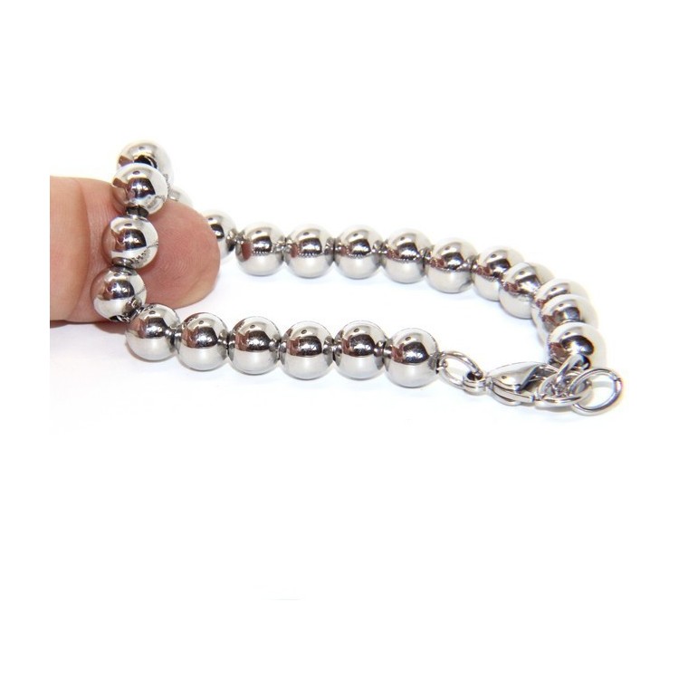 RMB|Acciaio bracciale donna uomo anallergico cromato sfere palline grandi 8 mm - 17.00 - 18,50 cm