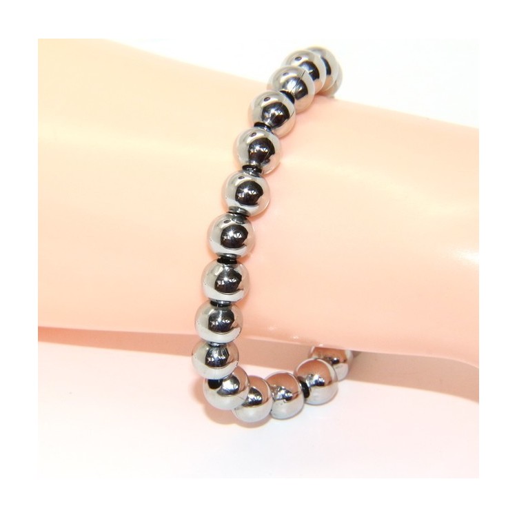 RMB|Acciaio bracciale donna uomo anallergico cromato sfere palline grandi 8 mm - 17.00 - 18,50 cm