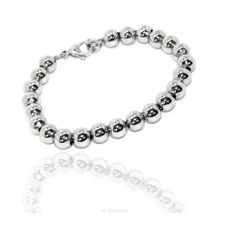 RMB|Acciaio bracciale donna uomo anallergico cromato sfere palline grandi 8 mm - 17.00 - 18,50 cm