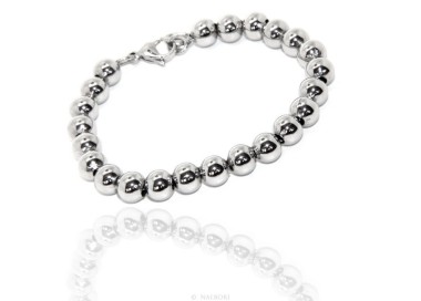 RMB|Acciaio bracciale donna uomo anallergico cromato sfere palline grandi 8 mm - 17.00 - 18,50 cm