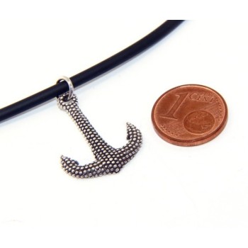 RMB|Argento 925 : esclusiva collana realizzata a mano con ciondolo ancora palline pallinato scuro