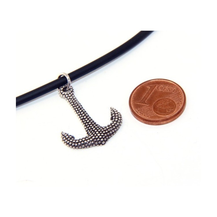 RMB|Argento 925 : esclusiva collana realizzata a mano con ciondolo ancora palline pallinato scuro