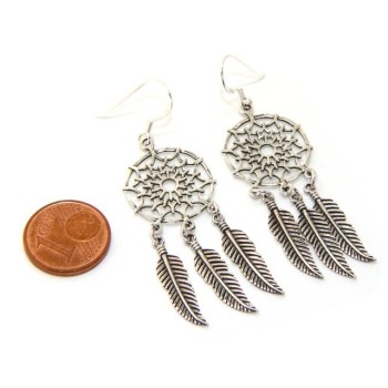 RMB|925, pendants earrings woman with dream catchers catcher and antique dark feathers
