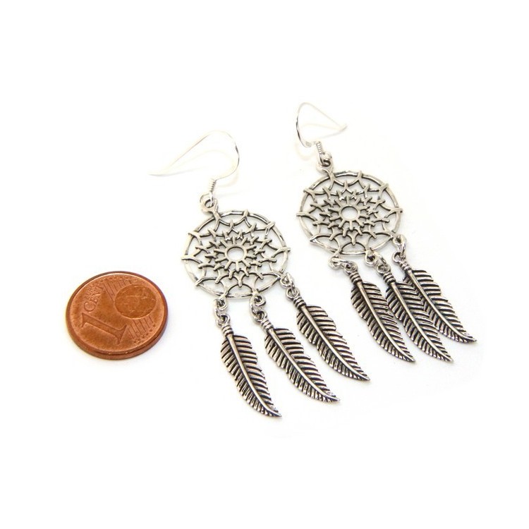 RMB|925, pendants earrings woman with dream catchers catcher and antique dark feathers