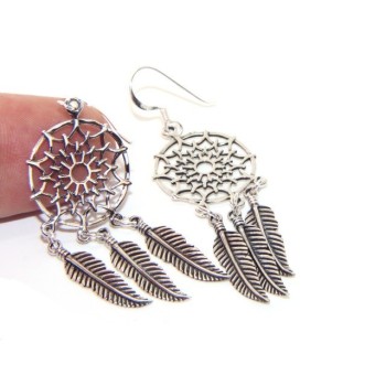 RMB|925, pendants earrings woman with dream catchers catcher and antique dark feathers