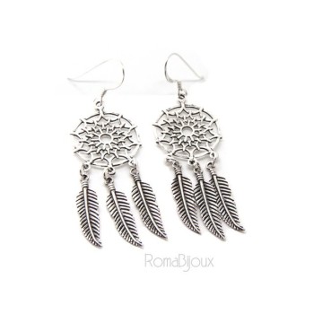 RMB|925, pendants earrings woman with dream catchers catcher and antique dark feathers