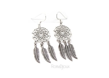 RMB|925, pendants earrings woman with dream catchers catcher and antique dark feathers