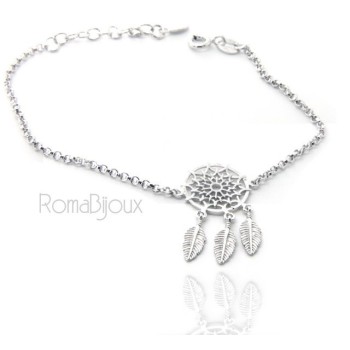 RMB|Silver 925, woman bracelet girl circle and feathers dreams catch dreamcatcher 15-19 cm