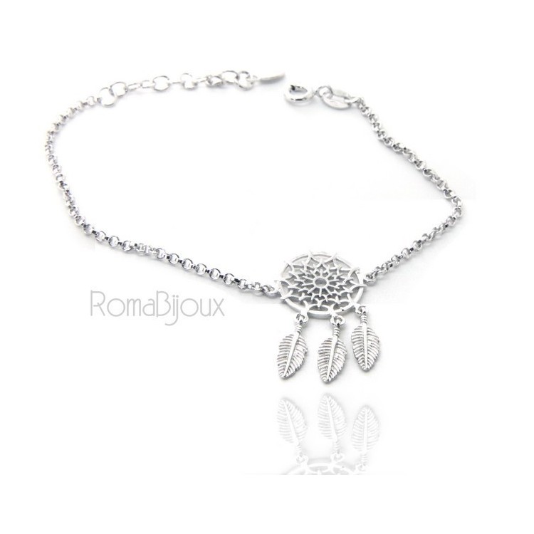 RMB|Silver 925, woman bracelet girl circle and feathers dreams catch dreamcatcher 15-19 cm