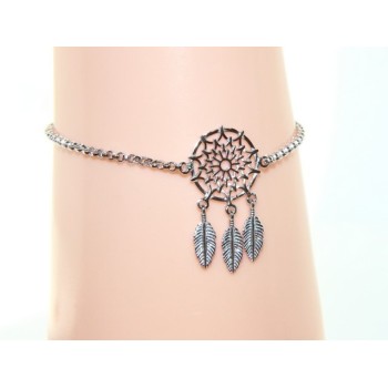 RMB|Argento 925 , bracciale donna ragazza cerchio e piume acchiappasogni acchiappa sogni dreamcatcher 15-19 cm