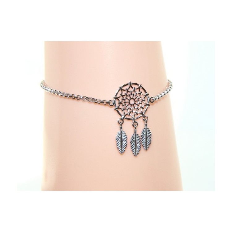 RMB|Silver 925, woman bracelet girl circle and feathers dreams catch dreamcatcher 15-19 cm