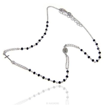RMB|Collana Rosario uomo Argento 925 Con cristallo nero croce e madonna 66 cm