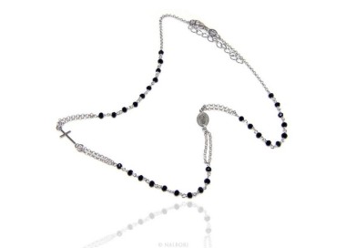 RMB|Collana Rosario uomo Argento 925 Con cristallo nero croce e madonna 66 cm